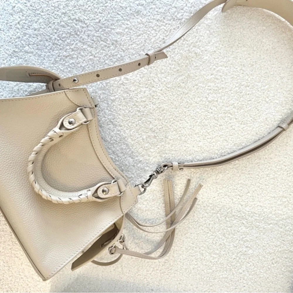 Auth LIKE NEW Balenciaga Neo mini Cream calfskin Leather Handbag 2 way strap - Picture 7 of 14